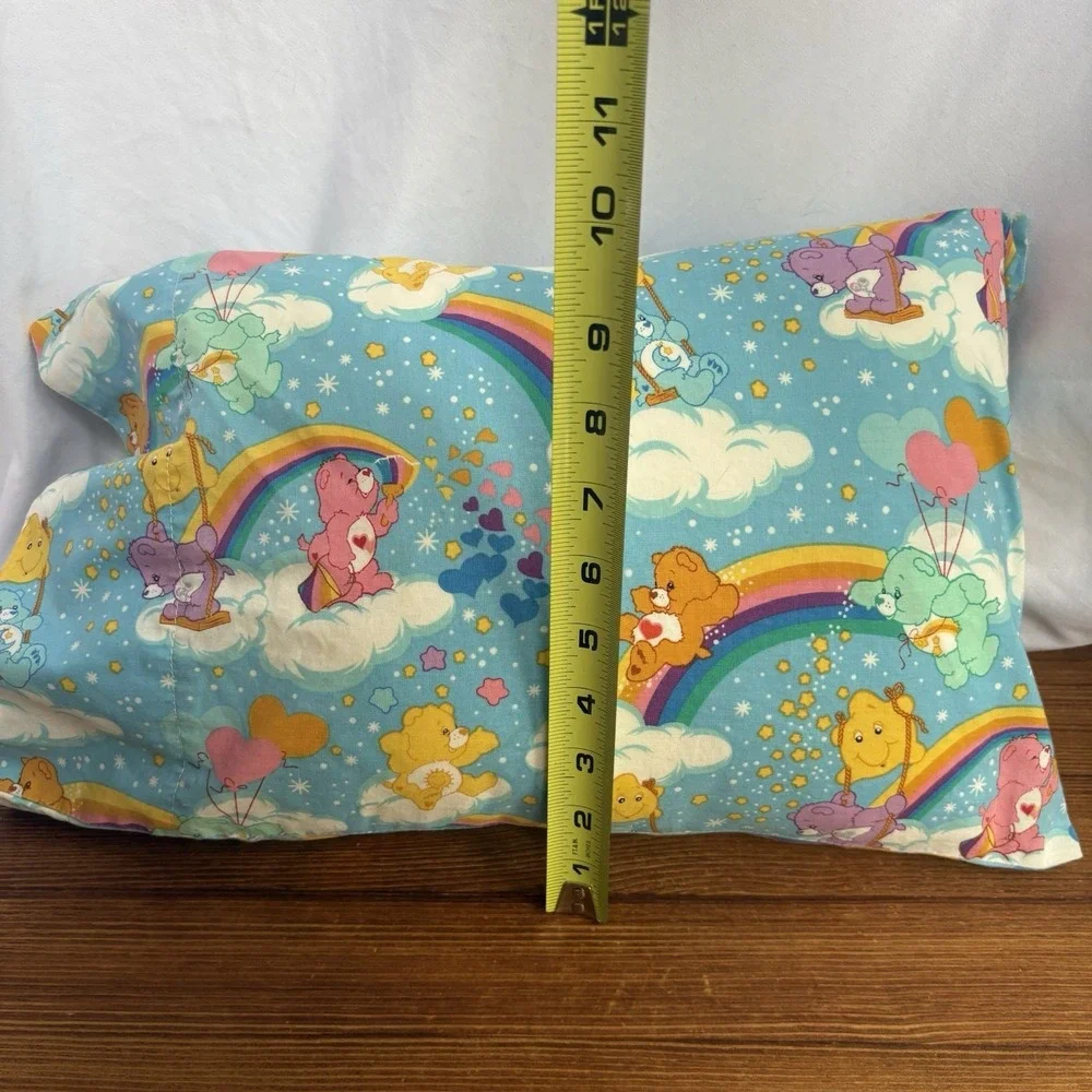 Handmade Care Bears Pillowcase Rainbow Clouds Hearts Blue 17x11 Kids Bedding